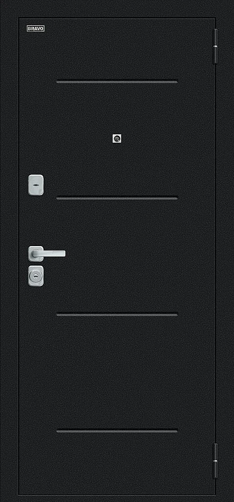 Входная дверь Лайн/BChrome Букле черное/Cappuccino Melinga BR6201 внешняя сторона